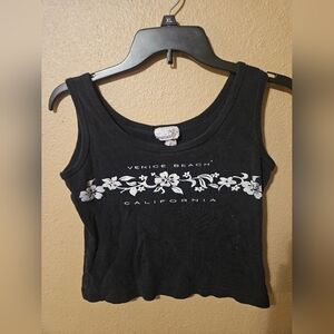 Womens Black Y2k 90s Venice Beach California tourist Crop Tank Sz Medium